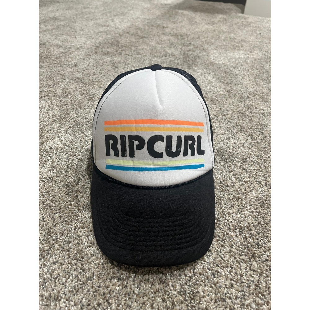 Rip Curl Trucker‎ Hat Black White Rainbow Stripe Retro Snapback Cap